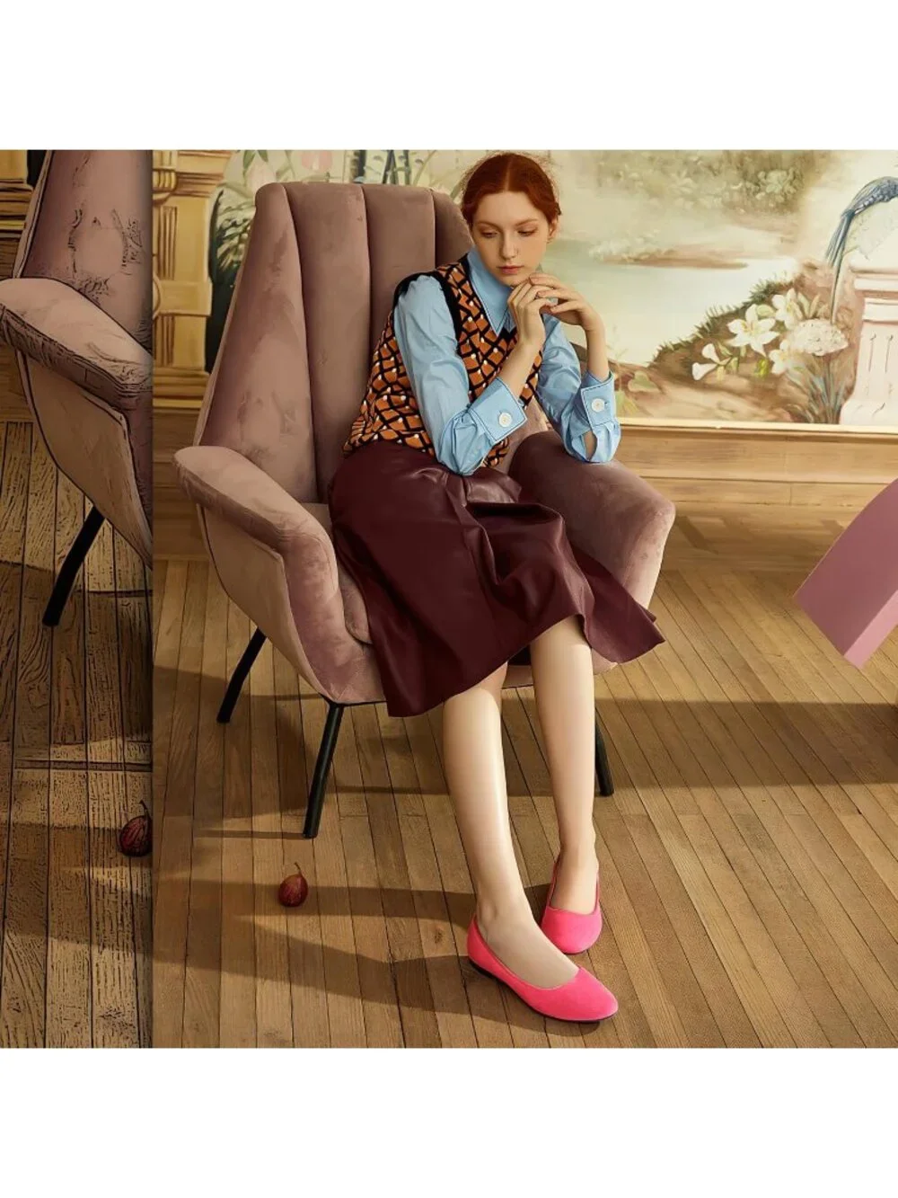 Women's Rose Pink Round Toe Ballet Flats Comfortable Ballerina Dress Shoes